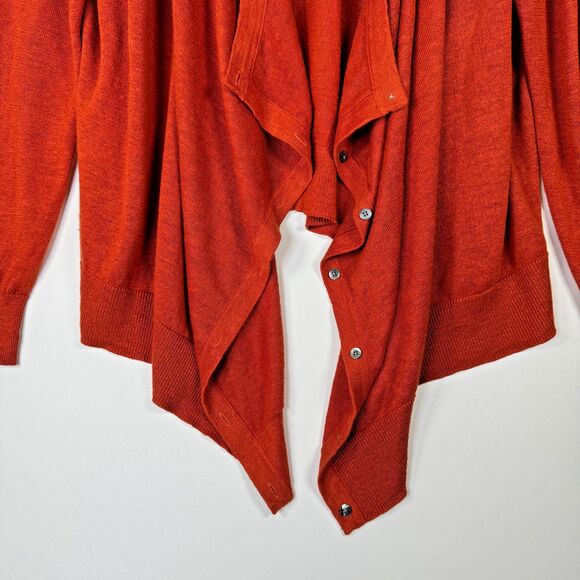Garnet Hill Linen Cardigan Womens XL Burnt Orange Asymmetrical Hem Button Front - Picture 6 of 15